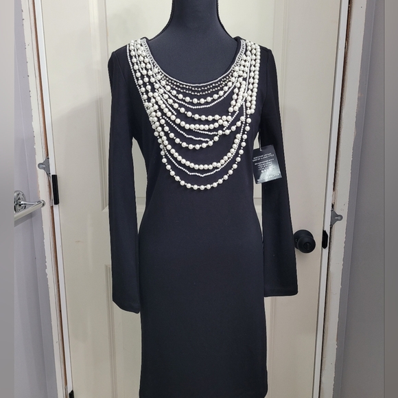 NWT Boston Proper Dress, NWT, Size 2, Black, Beautiful Pearl Detail on Front - Picture 1 of 3